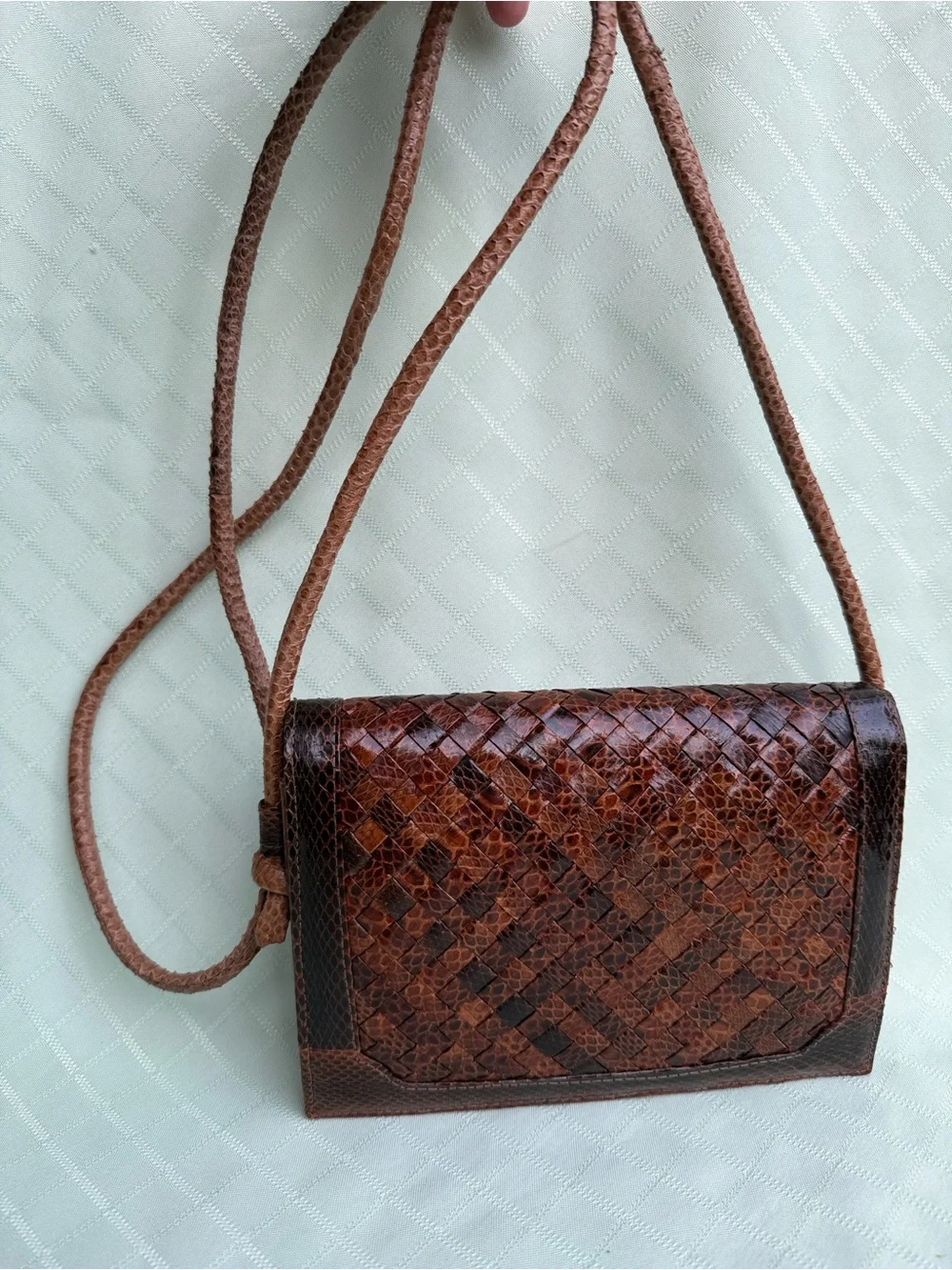 Vintage Brown Woven Snake Skin Crossbody Bag